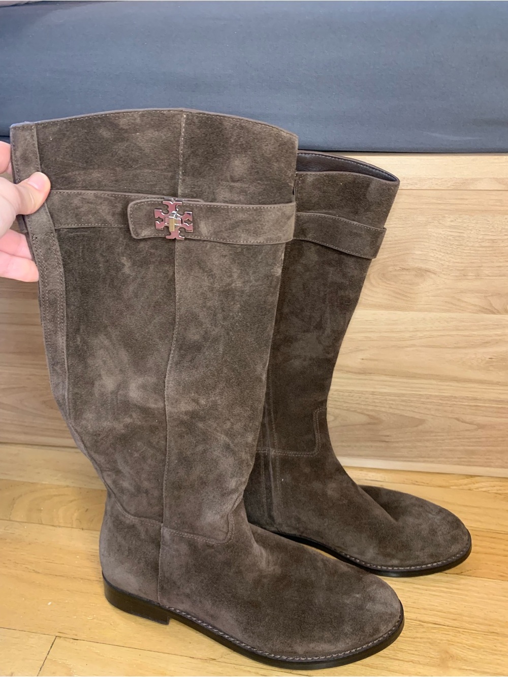 Tory Burch Brown T Lock Suede Riding Boots - Size 9 - Picture 3 of 7